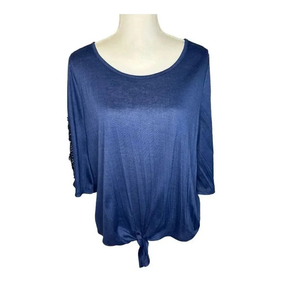 New York Laundry Women’s Large Blue Tie Front High Low Scoop‎ Neck Top - Picture 1 of 6